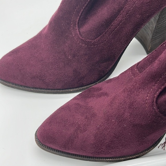 Dolce Vita Casee Maroon Purple Tie Back Suede Heeled Sock Booties Size 9 - Picture 15 of 16
